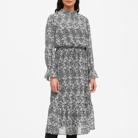 Banana Republic ~ new Black Floral Ruffle High Neck Maxi Dress - Picture 1 of 12